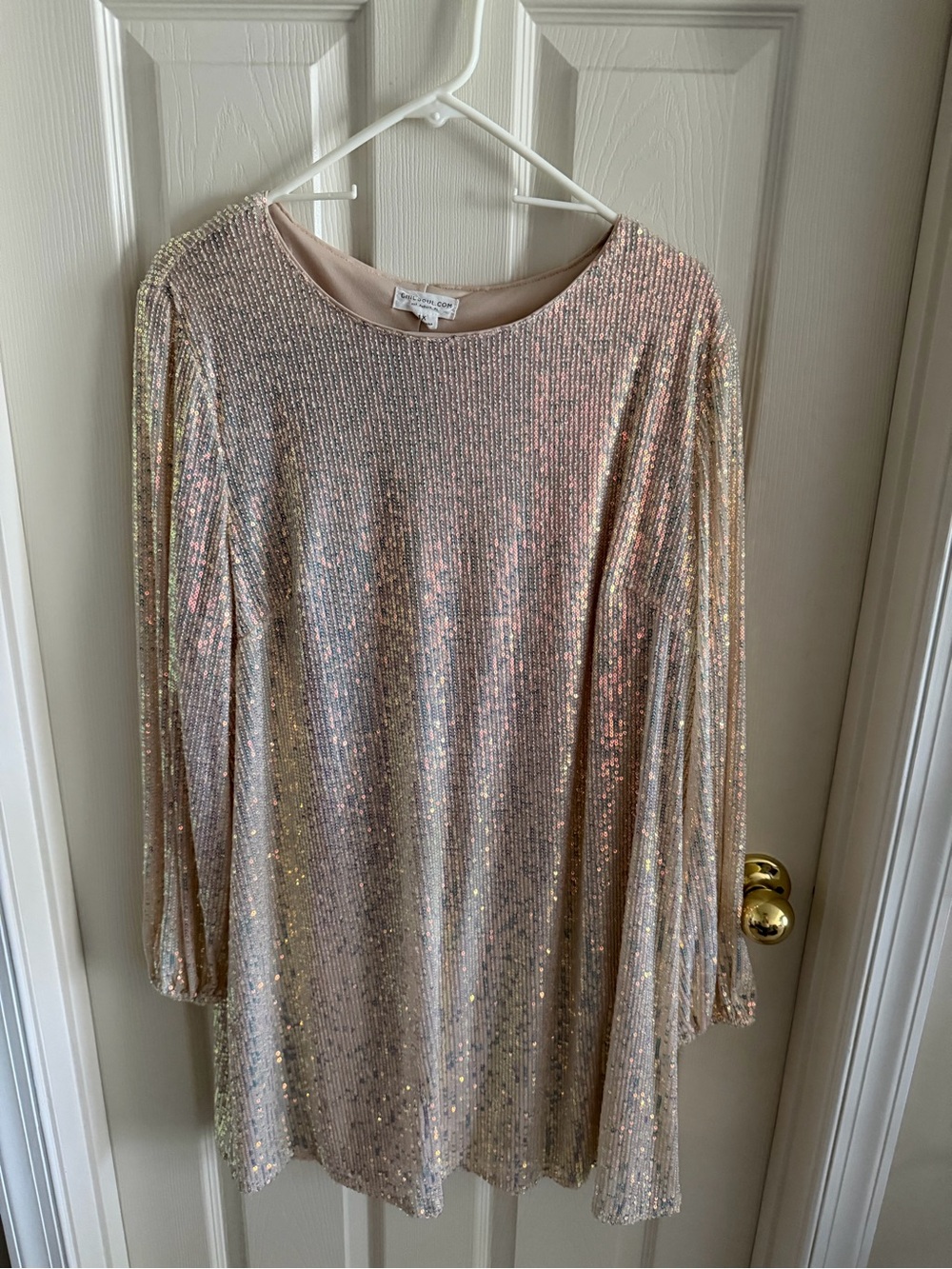 Chic Soul Sequin Long-Sleeve Mini Dress in Blush and Gold